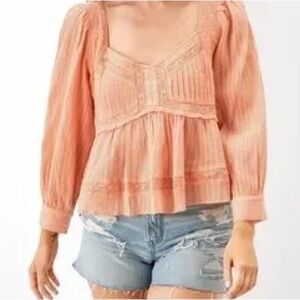 American Eagle peachy pink Babydoll blouse